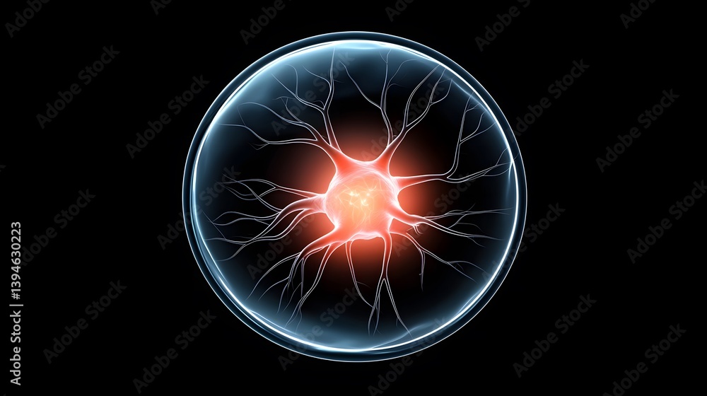 Poster neuron cell with glowing core and dendrites