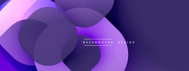 Abstract purple layers create dynamic composition. Smooth gradients, overlapping circles suggest depth, modern aesthetic. Minimalist design suitable for backgrounds, presentations.
