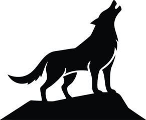 Howling Wolf Silhouette on Cliff  Wild Animal Vector Illustration