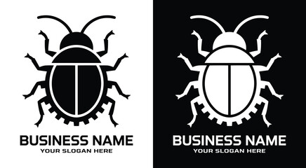 Bold Black Bug and Gear Logo Precision Tech Identity for Software Firms and IT Businesses