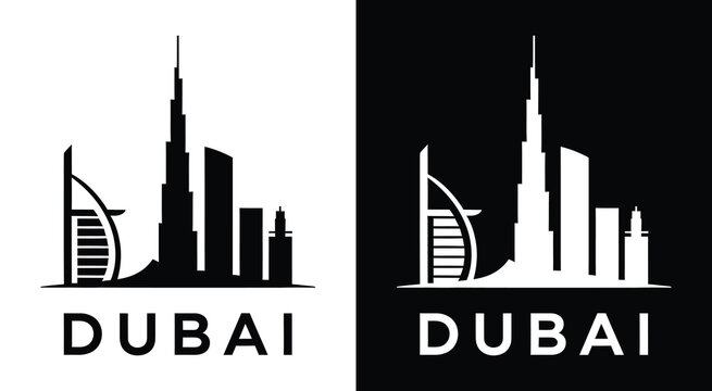Bold Black Dubai Skyline Logo Modern City Identity for Travel and Real Estate Brands