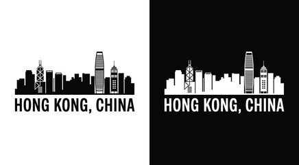 Naklejka premium Bold Black Hong Kong China Skyline Logo Urban Identity for Travel and Property Businesses