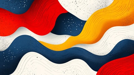 Obraz premium Abstract Waveforms: Vibrant Red, Yellow, and Blue Swirls