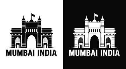 Obraz premium Bold Black Mumbai India Skyline Logo for Travel and Real Estate Business Identity