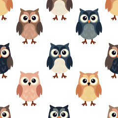 Cute Cartoon Owl Pattern, Seamless, Colorful, Transparent Background