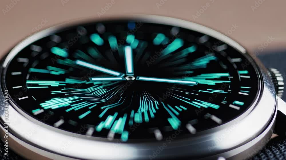Poster exploring the design and technology of a modern smartwatch with dynamic display features