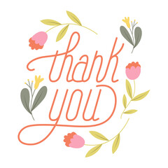 Thank you greeting card with flowers. Compliment card. Vector illustration.