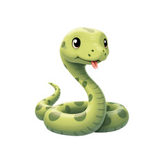 Fototapeta premium Cute Cartoon Snake, Green Reptile with Tongue, Transparent Background