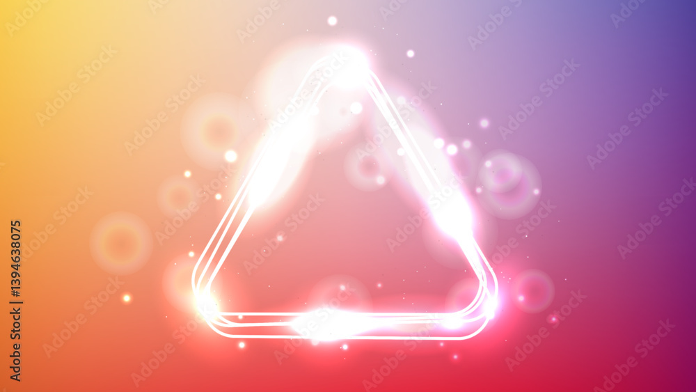 Poster neon rounded triangle frame with shining effects and sparkles