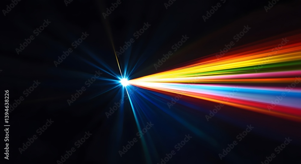 Poster a bright light source emitting colorful rays against a dark background