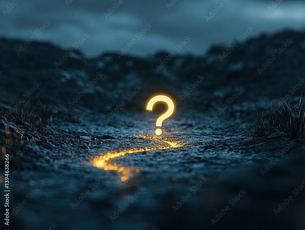 Poster glowing question mark on path