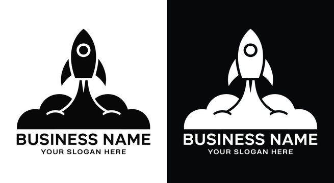Rocket and Cloud Logo Bold Black Ambition for Tech Startups