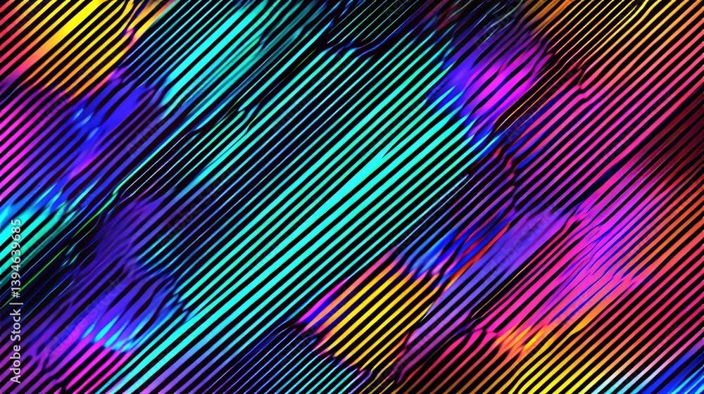 Poster abstract pixel sorting background with diagonal holographic lines, colorful iridescent distortion, d