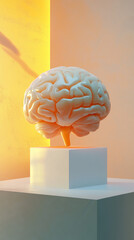 Plastic brain model on a stand, vertical image
