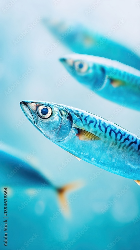Poster mackerel fish floating elegantly in a soft background