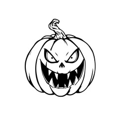 Obraz premium Spooky Halloween pumpkin: A chilling monochrome illustration of a carved pumpkin, its menacing grin and piercing eyes exuding the spirit of Halloween. 
