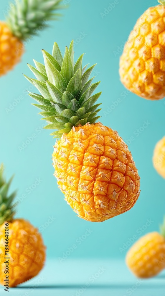 Poster floating pineapples create a whimsical studio atmosphere