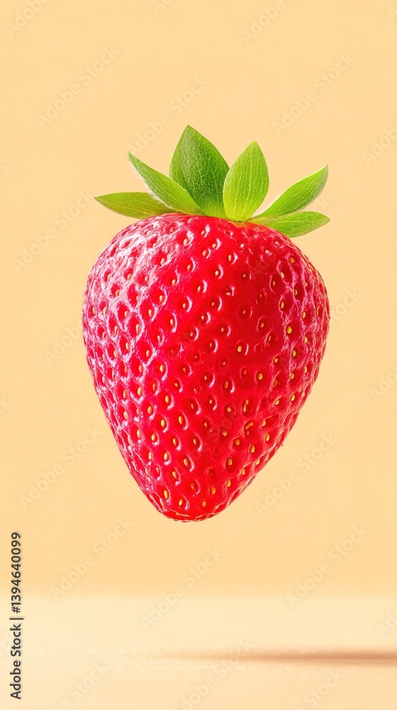 Poster floating strawberry with soft background and diffused light