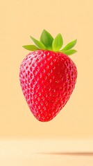 Floating strawberry with soft background and diffused light