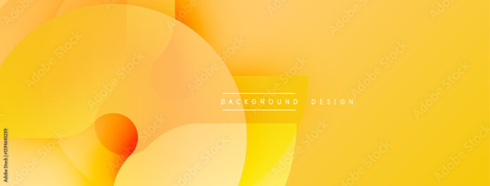 Poster Abstract yellow background features overlapping circles, gradients. Warm tones create modern, dynamic visual experience. Minimalist design suitable for digital projects.
