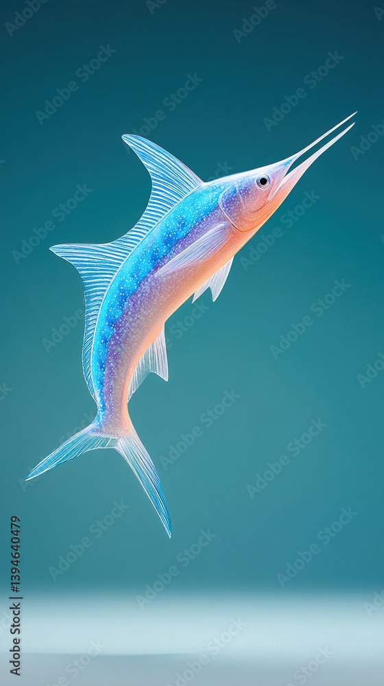 Poster swordfish floating in mid-air with soft background