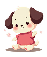 Cute Puppy Dog with Pink Shirt, Flowers, transparent background