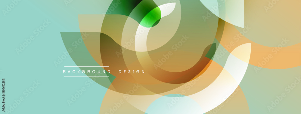Fototapete Abstract geometric composition. Overlapping circles, rectangles create layered effect. Soft color palettegreens, browns, beigeforms modern design. Minimalist aesthetic.