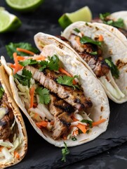 Enjoying delicious tortillas filled with savory Mexican beef, chicken, and vegetable ingredients at a festive gathering