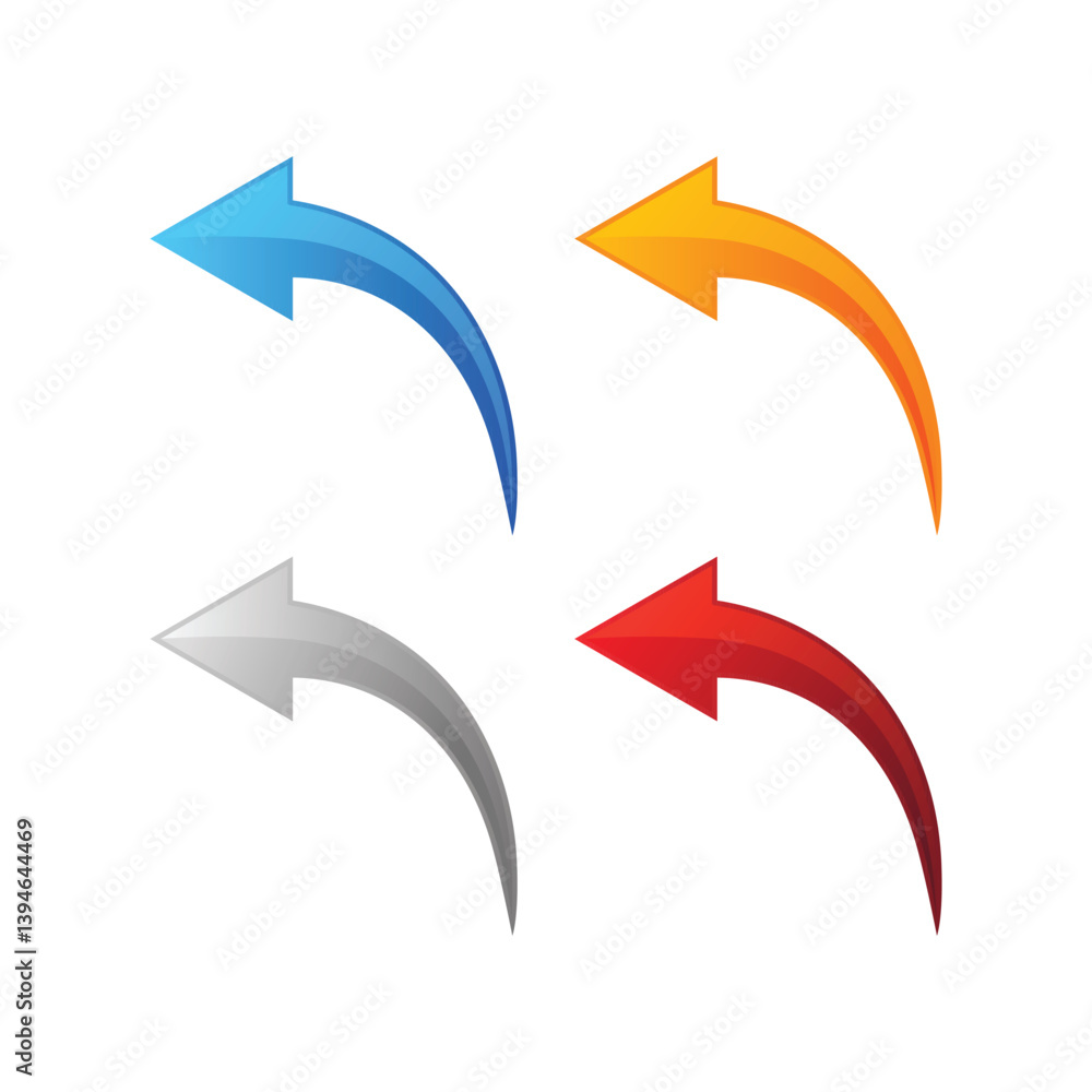 Poster Set of arrow icon pointing up, down, left and right icon. abstract curved arrows. 3D arrow shapes collection
