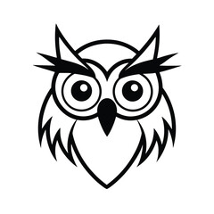 mascot style owl head with big stylized eyes and feathers