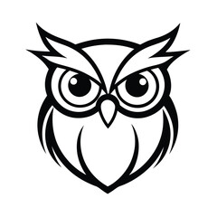 mascot style owl head with big stylized eyes and feathers