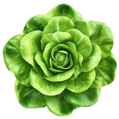 Fototapeta premium Green Lettuce: An overhead close-up captures the intricate textures and vibrant, leafy layers of fresh, green lettuce in a still life presentation. 