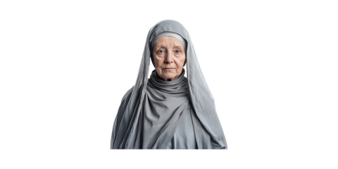 Elderly Woman In Traditional Grey Attire. Cultural Heritage And Wisdom Isolated On Transparent Background