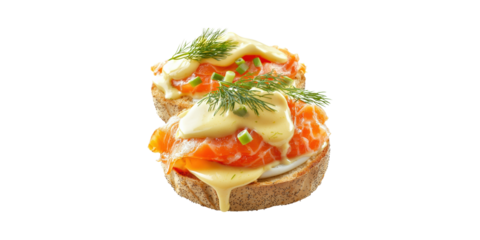 Gourmet Smoked Salmon Sandwich With Dill And Creamy Sauce Isolated On Transparent Background