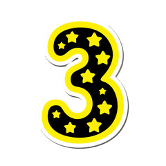 Naklejka premium Black number 3 with yellow stars in sticker cartoon vector design