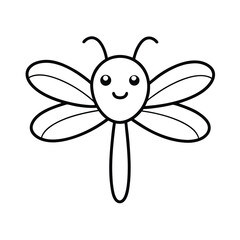 kawaii dragonfly head with tiny wings and a happy smile