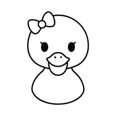 kawaii duck head with a tiny bow and soft feathers