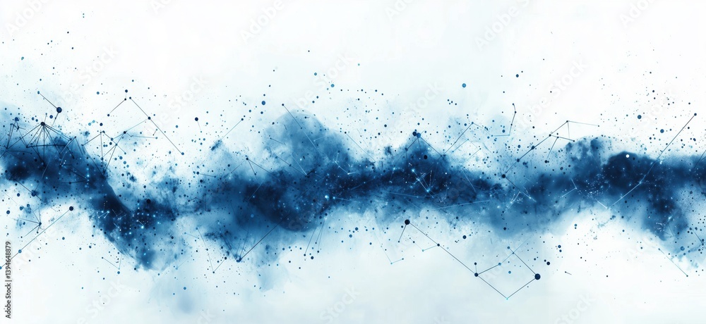 Poster abstract blue digital background with particles and geometric shapes for technology design