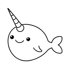 kawaii narwhal head with a golden horn and a cheerful look