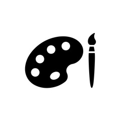 Paint Palette with Five Circular Color Wells and a Brush, Representing Art Icon