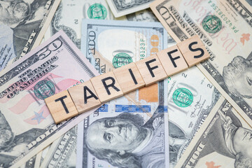 Tariffs overlaid on U.S. dollars, symbolizing trade wars and tariff policies during the Trump...