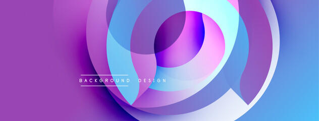 Abstract vibrant circles overlap, creating dynamic visual effect. Purple, blue, pink hues blend smoothly. Modern design suitable for backgrounds, presentations.