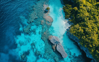 Obraz premium Beautiful blue ocean with a rocky shoreline