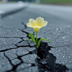 Urban Contrast: A Macro Shot of a Flower in the Heart of a Concrete Landscape.
