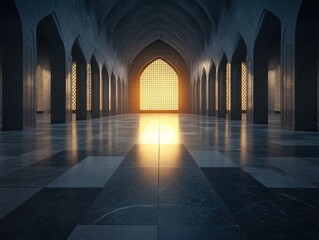 Interior hall with arched windows
