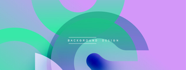 Abstract background features overlapping circular shapes. Colors include shades of purple, teal, blue, creating modern visual effect. Minimalist design suitable for digital projects.