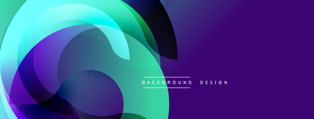 Abstract fluid shapes overlap, creating dynamic composition. Vibrant turquoise, purple hues blend seamlessly. Modern design evokes movement, energy, sophistication. Background suggests innovation, tec