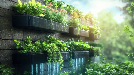 Green Technology Sustainability concept. Vertical hydroponic farm with a climate controlled environment