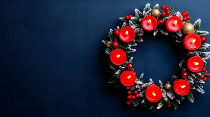 Advent Wreath with Burning Red Candles Christmas Decoration