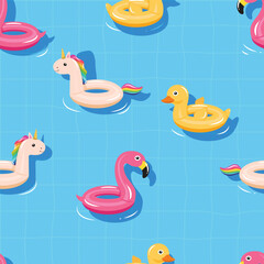 Cute summer floaties seamless pattern